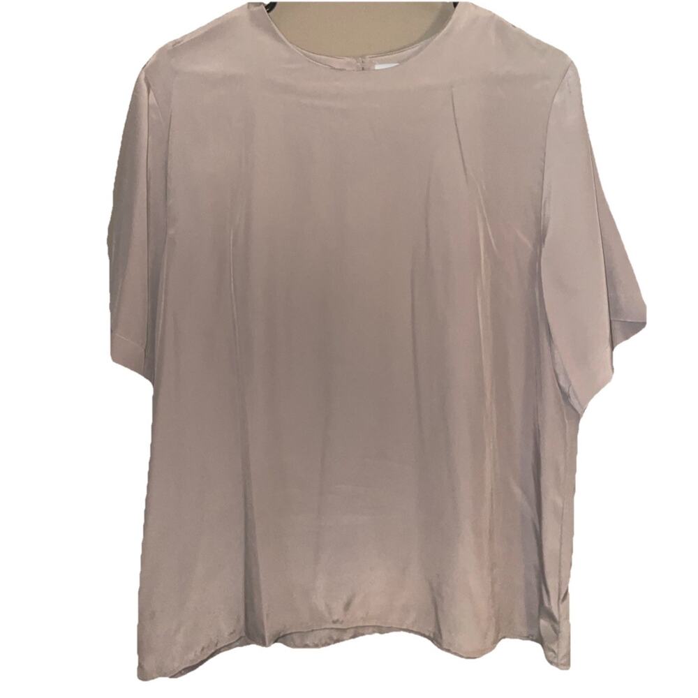 Women’s Vintage Satin Eva Laurel New York Minimalist Simple Tan Blouse Sz 14